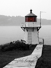 Wooden Walkway to Squirrel Point Light Tower -BW